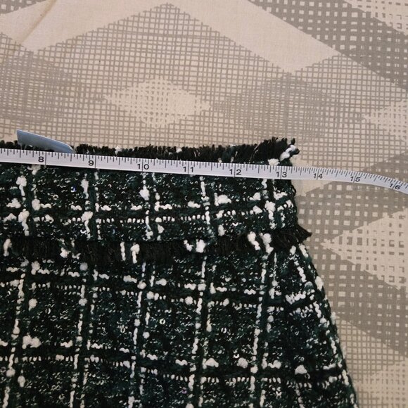Ann Taylor Tweed Skirt Size 0 Petite Green Black Pencil Career Holiday Sequins - Picture 4 of 11